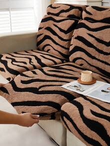 1 pièce Housse de coussin de canapé en peluche de coton doux, anti-salissure et adaptée aux animaux de compagnie, tissu cationique à rayures zébrées café et noir, jacquard brodé en peluche, housse de coussin de canapé épaisse multicolore riche automne/hiver, convient pour le dossier/1/2/3/4/L siège de canapé longue chaise - Multicolore - Voir 9