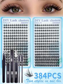 XISHIYO Cluster False Eyelashes Set - Includes 384 Clusters Of Lightweight Wispy D-Curl Single Cluster Lashes (10-16mm), With Soft Eyelash Band, Eyelash Glue And Setting Liquid, Tweezers And Brush, Beginner-Friendly Cluster False Eyelashes Set, Suitable For Home DIY - Create Natural Makeup Look - Multicolor - View 9