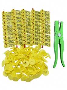 山羊耳標 羊耳標 數字 001-100 農場動物牛隻標記識別工具用品 牲畜耳標鉗 施用器 控制裝置 金屬耳刺鉗 - 彩色 - 查看 8