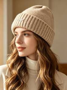1pc Women's Plus Size Knitted Beanie, New Autumn/Winter Style, Versatile Thick Warm, Face-Flattering Ear-Protective Headwrap Beanie - Multicolor - View 3