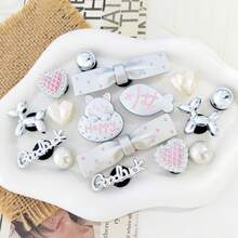 16pcs Silver Bow, Fish, Cat DIY Shoe Decorations, Suitable For Perforated Sandals, Elegant And Fashionable, Gift For Girlfriend - Silver - View 1