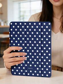 1pc Blue Polka Dot Tablet Case Compatible With IPad Mini6/Mini7/10.2/10.5/10.9 (Air4-Air8)/Pro 11/10th Gen/A16/Pro 11 2024, Painted Pattern Tablet Cover With Fully Transparent Acrylic Back Shell, Tri-Fold Stand, Auto Sleep/Wake, Built-In Pencil Slot, Pencil Not Included, Some Models With Camera Frame - Multicolor - View 6