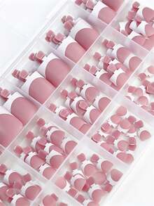 Large Capacity Toe Press-On Nails Solid Color With French Line Design Summer Swimming Essential Fake Nails Manicure - Multicolor - View 2