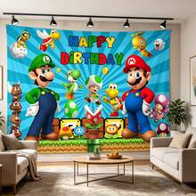 SUPER MARIO BROS. قطعة واحدة من قماش الخلفية بموضوع كرتوني، ديكور أجواء الحفلة والزينة، قماش معلق، هدية ديكور مفضلة للمتحمسين، هدية عيد ميلاد مثالية، مفاجأة صغيرة - متعدد الألوان - مشاهدة 4