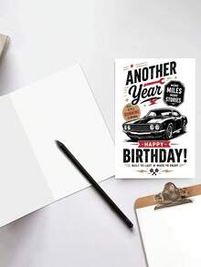 1pc Vintage Muscle Car Birthday Card With Envelope, "Another Year More Miles More Stories", Classic Auto Design, Birthday Gift For Dad Husband Brother Friend, For Car Lovers & Mechanics, Blank Inside - View 4