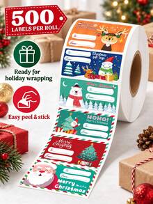500pcs/Roll Christmas Atmosphere Stickers Labels PVC Self-Adhesive Sticker Roll - Suitable For Decorating Christmas Cards, Gift Wrapping, Envelope Seals, Holiday Gift Packaging, Party Favors, Christmas And New Year Gift Labels - Christmas Reindeer - View 10