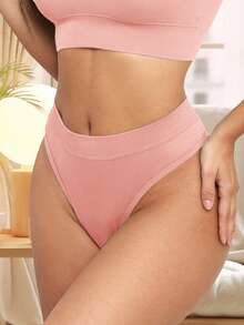 Rosiemei 3pcs Plus Size Women's Thong Panties, Comfortable Elastic Breathable Seamless Underwear, Sports Panties, Simple Solid Color - Multicolor - View 9