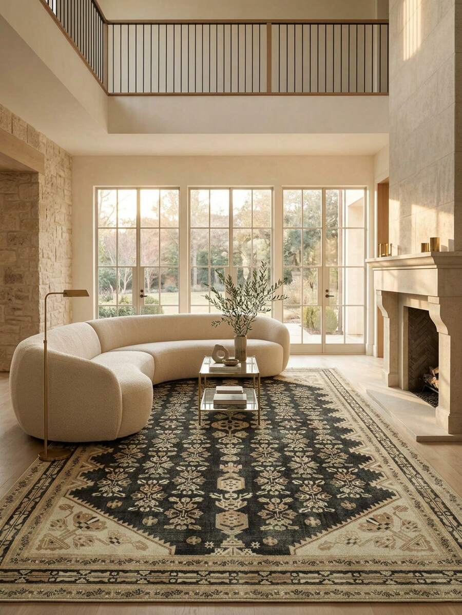 1 Buah Karpet Area Motif Totem Geometris Vintage Warna Beige, Bahan Kasmir Imitasi, Bentuk Persegi Panjang, Pola Bohemian Usang, Dapat Dicuci dengan Mesin, Cocok untuk Ruang Tamu, Kamar Tidur, Dekorasi Rumah Sehari-hari, Dekorasi Rumah Estetis - MultiWarna - View 1