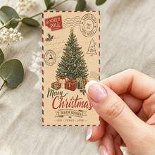 10/20pcs Rectangular Christmas Stickers, Vintage Postage Stamp Style, Christmas Tree, Gift And Holiday Seal Patterns, Party Supplies, Gift Wrapping, Gift Box Seal Decoration Labels, Christmas Decor Gifts - A - View 3