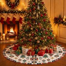 1pc Flat Nutcracker Geometric Pattern Christmas Tree Skirt, Elegant Color Holiday Decoration, 5 Sizes, Unisex Holiday Gift, Suitable For Home And Party Christmas Decor - Flat Geometric Nutcracker - View 5