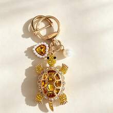 Full Rhinestone Cute Artificial Crystal Turtle Car Key Chain Creative Heart-Shaped Faux Pearl Car Key Ring Pendant Key Accessory Car Key Home Key Ring Decorative Pendant - A - View 13