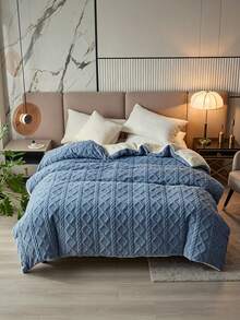 1pc Solid Color Soft Skin-Friendly Plush Fleece Multifunctional Blanket Duvet Cover Casual Throw, Suitable For Bedroom And Guest Room - Blue - View 5