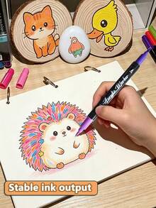 Spidol Akrilik Lembut Dua Ujung Dua Warna, Set 24/48/72/96/120 Warna, Aliran Tinta Halus, Warna Stabil dan Cerah, Cocok untuk Siswa Sekolah Dasar, Anak-anak, Mahasiswa Seni, Melukis, Membuat Sketsa, Kreasi DIY, Menggambar, Grafiti, Kejutan Liburan - MultiWarna - View 3