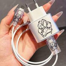 3pcs Airplane Pattern, EU Standard 20W Transparent Charger Protective Case Phone Charger Protective Case 20W Charger Protective Set, Cable Protective Sleeve, Charging Cable Head Protective Sleeve. Gift, Transparent Protective Case, Charger Protective Shell - Multicolor - View 8