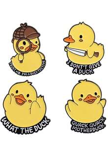 1pc/4pcs Cute Yellow Duck Cartoon Brooch, Fun Animal Metal Badge, Fashion Lapel Pin, Jewelry Accessory - Multicolor - View 6