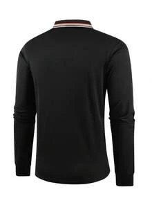 Men's Spring/Autumn Fashion Casual Loose Fit Long Sleeve Polo Shirt With Turn-Down Collar, Suitable For Daily Commute And Travel - Black - View 5