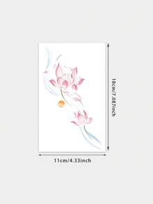 1pc Temporary Tattoo Sticker, Chinese Style Light Pink Lotus & Sunset Ink Wash Pattern, Realistic Fake Tattoo Design, For Daily Wear, Bachelorette Party Favors, Music Festival, Game, Graduation Gift, Lasts 3‑5 Days - Multicolor - View 6