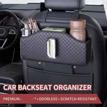 1pc Car Seat Back Storage Bag Large Capacity PU Leather Multi-Function Car Organizer Hanging Cup Holder Car Storage Rack Seat Back Tissue Box Storage - One Size Fits All - View 10