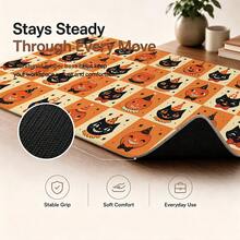 1pc Vintage Halloween Black Cat And Jack-O'-Lantern Checkerboard Print Extended Mouse Pad, Orange Black Keyboard Desk Mat, Holiday Desktop Decor - View 7