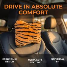 1pc Plush Tiger Stripe Asymmetrical Pattern Square Headrest, Fashionable Elegant Comfortable Car Neck Pillow - Multicolor - View 9