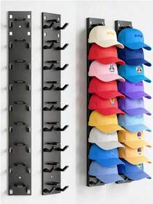 Baseball Cap Storage Rack, Wall-Mounted Hat Holder With Strong Adhesive Backing, Plastic Material, Holds 10 Hats Each, Door/Closet Hat Display Rack, Multi-Layer/Double-Layer Installation Options (Random Color) - View 2