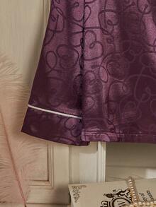 Set Piyama Celana Panjang Lengan Panjang Kancing Depan dengan Saku Tempel Satin Jacquard Hati Musim Gugur/Dingin untuk Wanita - Purple - View 5