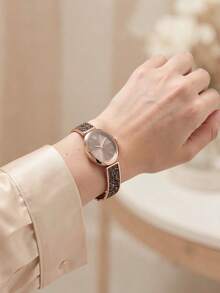 Swarovski 1pc Rose Gold Tone Oval Quartz Wrist Watch With Glass Rhinestone Strap, Elegant Women Watch For Daily Party - Brown - View 6