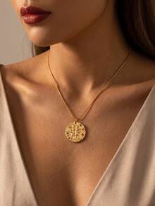 1pc 12 Zodiac Signs Necklace, Stainless Steel Material, 12 Zodiac Signs Colorful Rhinestone Pendant Necklace, Women's Necklace, Exquisite Jewelry - Gold - View 1