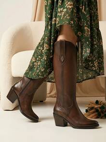 Women Mid-Calf Boots - Brown - View 1