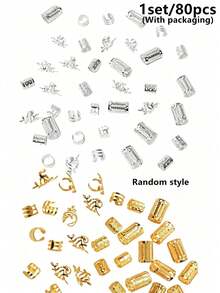 80/40/1pc Random Style Gold/Silver Tone Hair Rings Set, Vintage Metal Hair Accessories For Women, Boho Y2K Dreadlock Jewelry For Party, Halloween & Beach Holiday - Multicolor - View 7