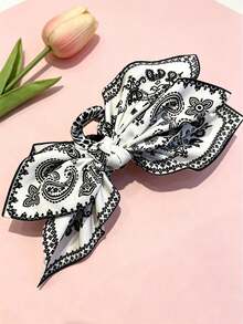 1pc Women's Paisley Print Large Bow Hair Clip, Vintage Headscarf Pattern Elegant Hair Accessory, Suitable For Daily, Party, Vacation, All Seasons - Multicolor - View 2