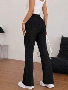Women's Single-Breasted Slim Fit Stretchy Flare Leg Jeans - Black - View 3