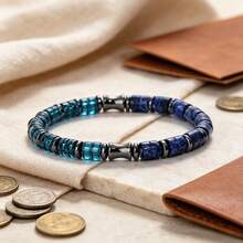 Natural Stone Lapis Lazuli Blue Crystal Black Tourmaline Beaded Bracelet, Enhances Insight And Rational Decision-Making, Elastic Bracelet, Vintage Daily Versatile Men's Jewelry Gift - Multicolor - View 5