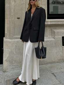 Women's Solid Color Notch Lapel Casual Commute Travel Blazer - Black - View 4
