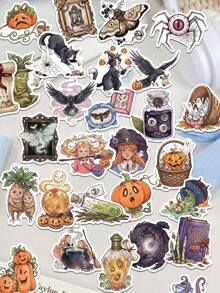50pcs Halloween Little Witch Stickers, Decorative Decals For Phone Case, Refrigerator, Planner, Diary, Guitar, Scrapbook, Notebook, Luggage, Helmet, Skateboard, Laptop, Self-Adhesive - Little Witch Halloween - View 4
