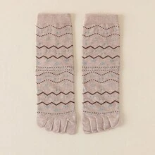 1/5 Pairs Women's Pure Cotton Fair Isle Anti-Odor Five-Toe Mid-Calf Socks, Wavy Retro Pattern Split-Toe Casual Socks, Ideal Choice For Autumn/Winter - Multicolor - View 15