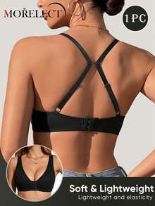 Morelect Women's Sexy Back Hook Bra With Underwire, Non-Removable Padding, Comfortable Seamless Shaping, Push-Up Adjustable Bra - Black - View 4