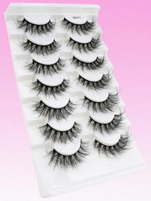 7 Pairs Natural Long False Eyelashes, Fluffy Curly Handmade Strip Lashes, Long Dense Lightweight Cat Eye Look, Suitable For Girls' Daily Wear - Black - View 5