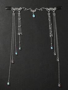 1pc Vintage Elegant Bridal Head Chain, Fairy Costume Accessory Forehead Chain - Silver - View 4