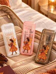 "HELLO FALL" Theme Portable Cotton Swab Storage Box, Autumn Leaf Dancer Silhouette Pattern, Toothpick And Dental Floss Storage Box (Box Only) - Leak-Proof Travel Storage Box With Transparent Lid Design, Compact And Portable Oral Care Container, Suitable For Storing Toothpicks And Dental Floss, Portable Storage, Compact Box, Suitable For Travel, Office, Outdoor And Home Use, Home Storage, Travel Accessories, Holiday Gift, Autumn Thanksgiving - Multicolor - View 2