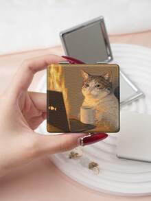 1PC Oil Painting Cat Pet Series Portable Vanity Mirror, Foldable Lightweight Ultra-Thin Convenient Hand Mirror, Durable PU Leather, Suitable For Multiple Scenarios And All People, Foldable Small Square Mirror, Pocket Mirror, Cute Ins Cat Pattern Design, Exquisite Delicate Foldable Structure, Durable Reliable Drop-Resistant, Easy To Carry, Handheld Makeup Mirror, 180° Flip Cover, Multi-Functional Mini Mirror, Compact Mirror, Mirrors, Daily, Holiday - Multicolor - View 8