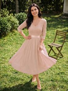 Women Midi Dresses - Baby Pink - View 8