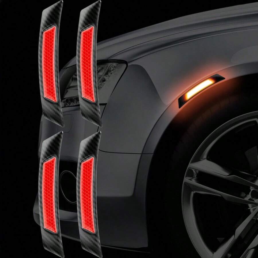 TRTY 4PCS Car Wheel Arch Reflective Stickers, Carbon Fiber Anti-Collision Side Marker Arch Guard Decorative Strip, Car Tire Fender Flare Trim, Anti-Scratch Car Body Edge Decorative Strip, Universal Fit For Most Cars