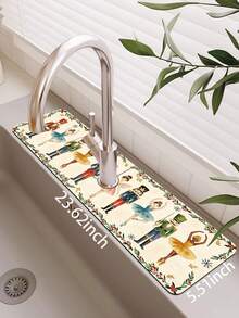 1pc Sink Faucet Water Absorption Mat, Christmas Doll Pattern, Drainage Mat, Suitable For Kitchen, Bathroom Sink, Countertop, Drainage Mat, Diatomaceous Earth Material, Trimmable, Quick Drying Mat - Multicolor - View 11
