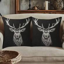 2PCS Minimalist Christmas Tree Print Throw Pillow Covers, Geometric Xmas Tree Snowflake Decorative Cushion Cases For Sofa Bedroom, Home Decor / Christmas Decor / Room Decor, Single‑Sided Print, Pillow Insert Not Included - Black - View 1