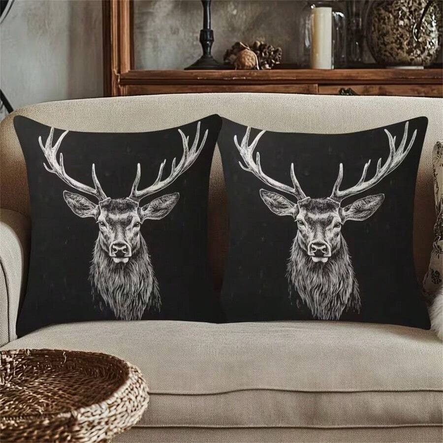 2PCS Minimalist Christmas Tree Print Throw Pillow Covers, Geometric Xmas Tree Snowflake Decorative Cushion Cases For Sofa Bedroom, Home Decor / Christmas Decor / Room Decor, Single‑Sided Print, Pillow Insert Not Included - Black - View 1
