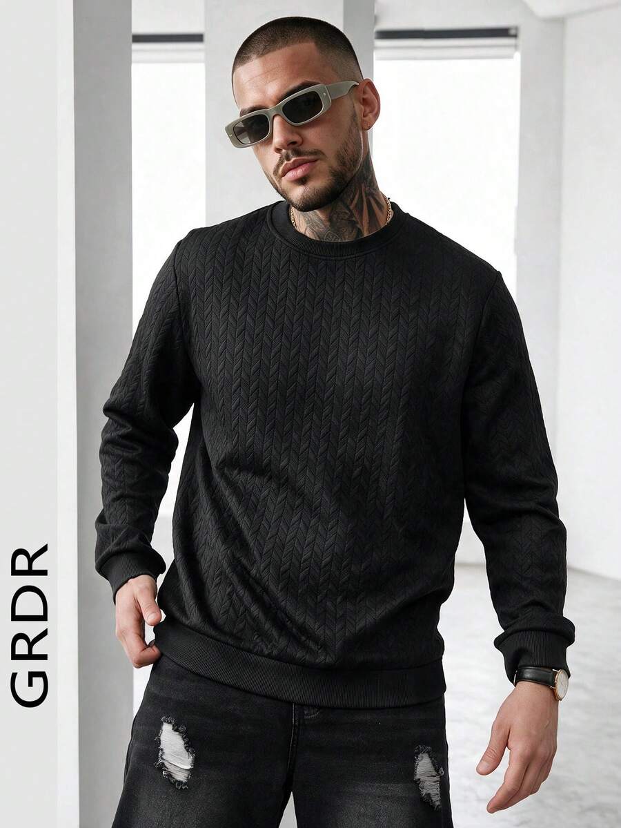 GRDR Men's Casual Daily Commute Textured Versatile Pullover Top All-Match Style - Black - View 1