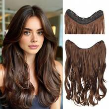 Atmospheric Layered Double C Curl Hair Extensions For Women, 1-Piece V-Shaped 5-Clip Seamless Hair Patch, Long Curly Hair Extensions - Black - View 12