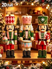 Freestanding Christmas Nutcracker Tabletop Decor, Featuring Christmas Ball, Drum And Candy Shapes, Soft Rustic Farmhouse Style, Suitable For Decorating Multi-Tier Trays, Dining Tables Or Porches - Multicolor - View 5