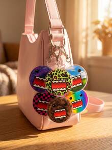 1Pc/9Pcs Domo-Kun Classic Anime Character Theme Multi-Color Textured Round Acrylic Keychains, Including Blue Pixel, Yellow Abstract, Green Leopard Print, Pink Checkerboard, Galaxy Starry Sky, Classic Landscape, Pink Glitter, Brown Fuzzy And Rainbow Gradient Designs, Fashionable Bag Charms, Suitable For Fan Gifts, Cute Collectibles, All Seasons - Multicolor - View 3